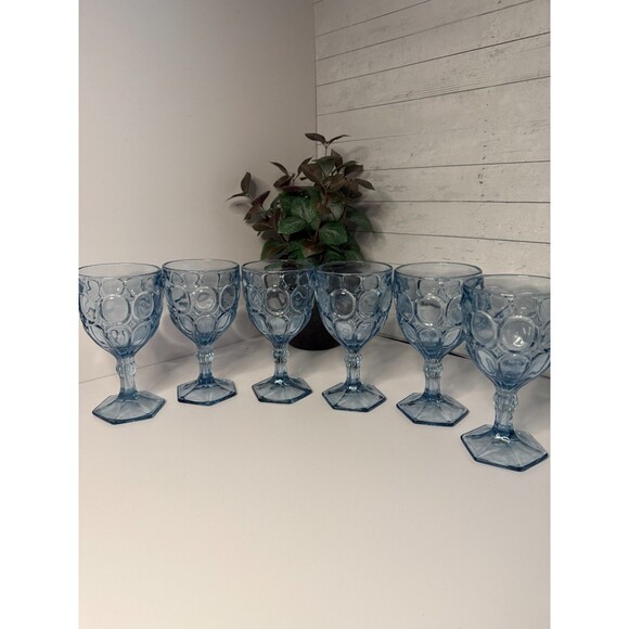 Fostoria Moonstone Light Blue 2882 Stem 6.5in.  Water Goblets Set Of 6 - Picture 6 of 8